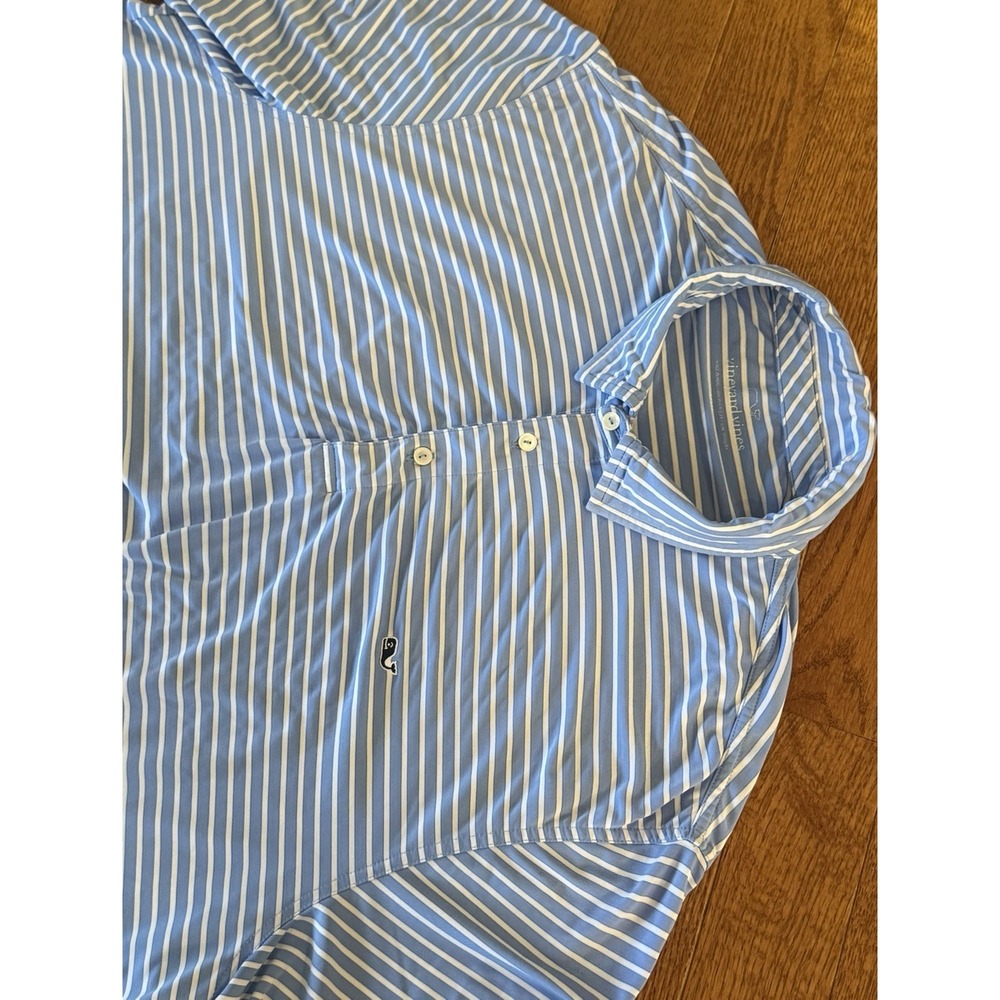 Vineyard Vines Performance Blue/white Striped Polo Men's 2XL Poly Stretch Golf